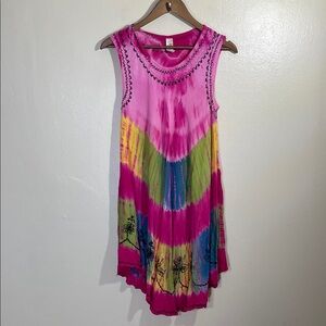 EUC India Boutique Pink and Multicolor Tie Dye Sleeveless Dress